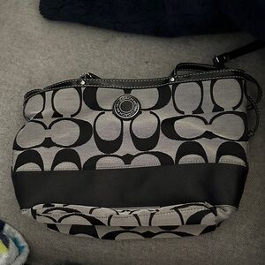 Coach Signature Black and Gray Shoulder Bag